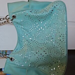 Mint Green Laser Cut Tote, purse,metallic